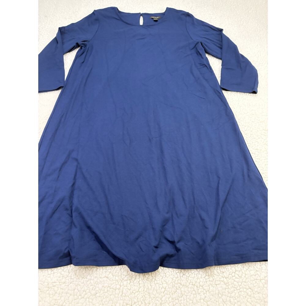 J.Jill Dress Wearever Navy Shift Rayon Blend 3/4 Sleeve Back Pleat Sz S Stretch - Picture 2 of 8